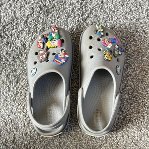 Gray Crocs with Mario Charms